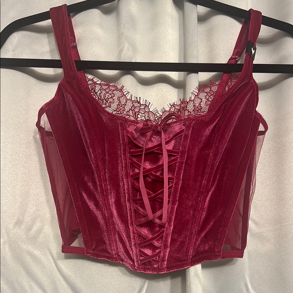 Pink Velvet Lace-Up Corset Top